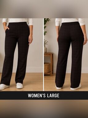 MAZE Black Windowpane Ponte Ankle Pants LARGE
